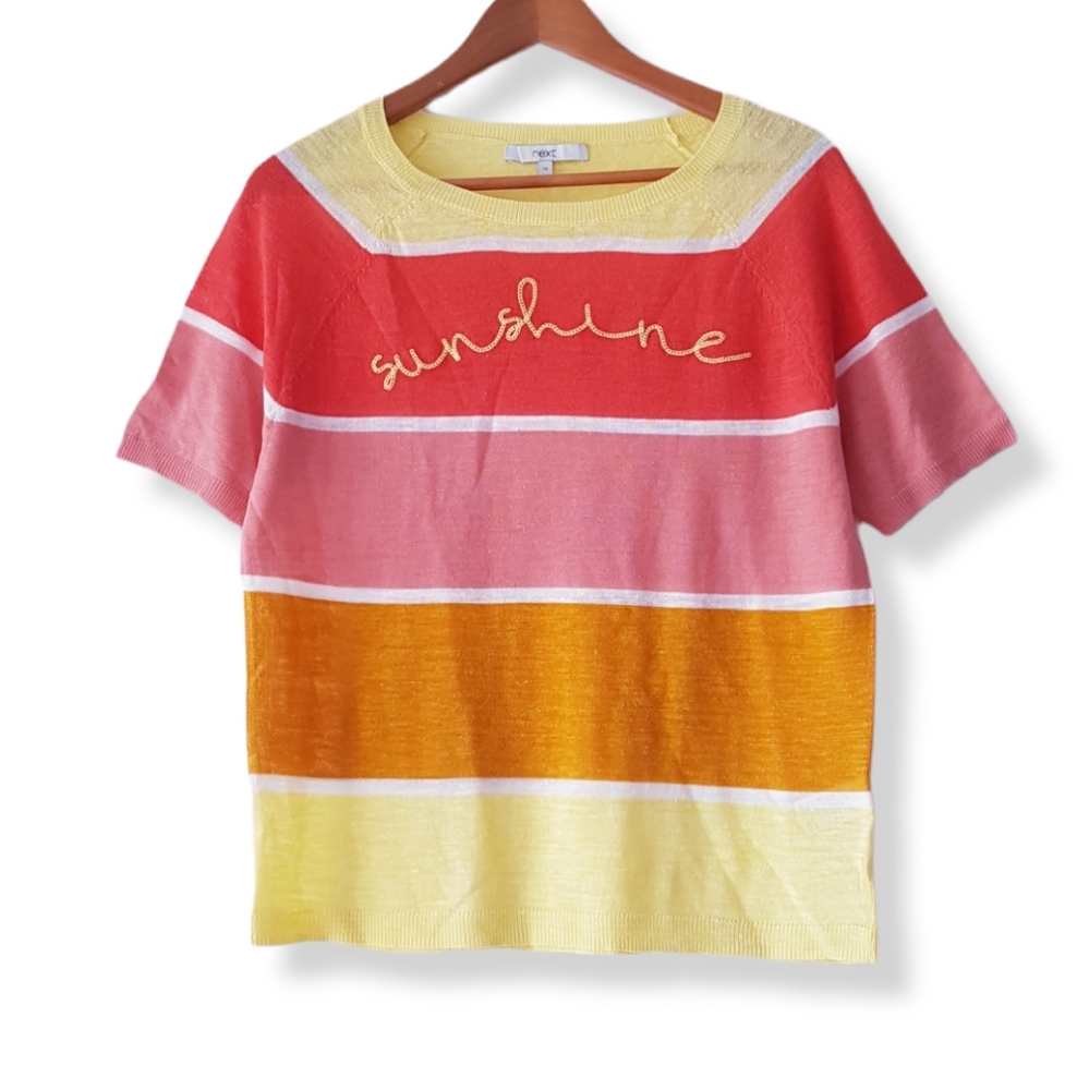 NEXT Colour Block Short Sleeve Linen Blend Top